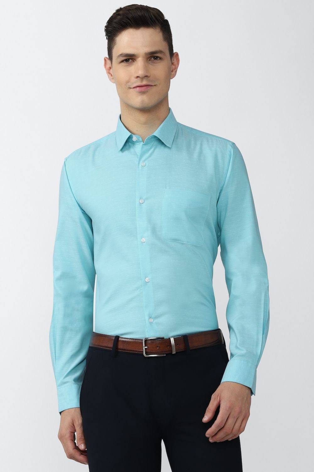 Men Green Regular Fit Formal Full Sleeves Formal Shirt