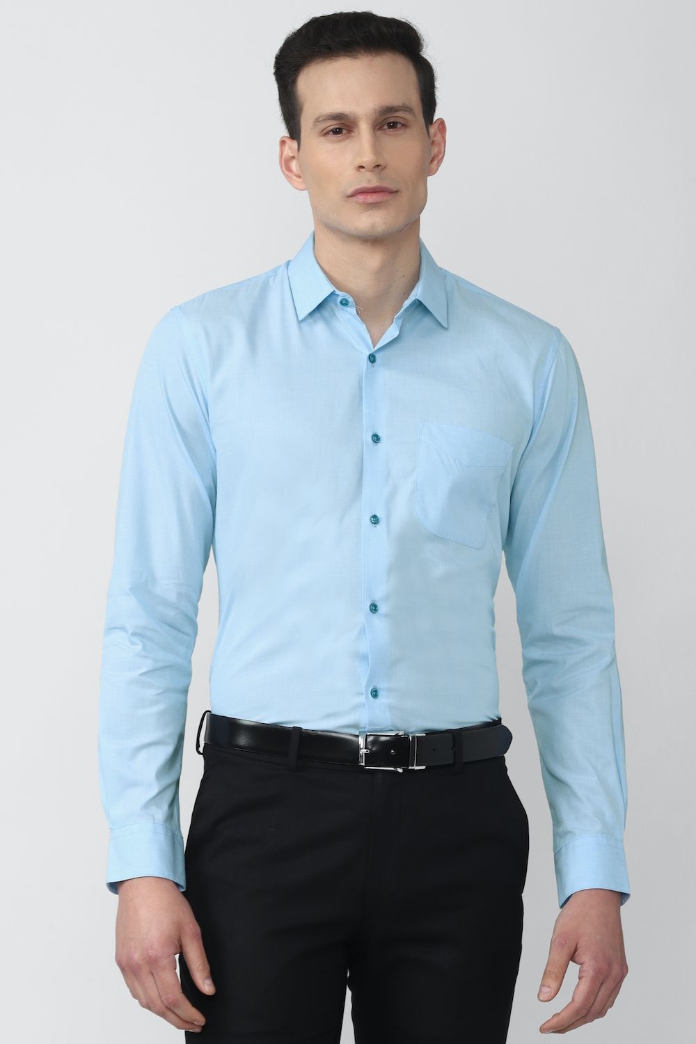 Men Blue Regular Fit Formal Full Sleeves Formal Shirt