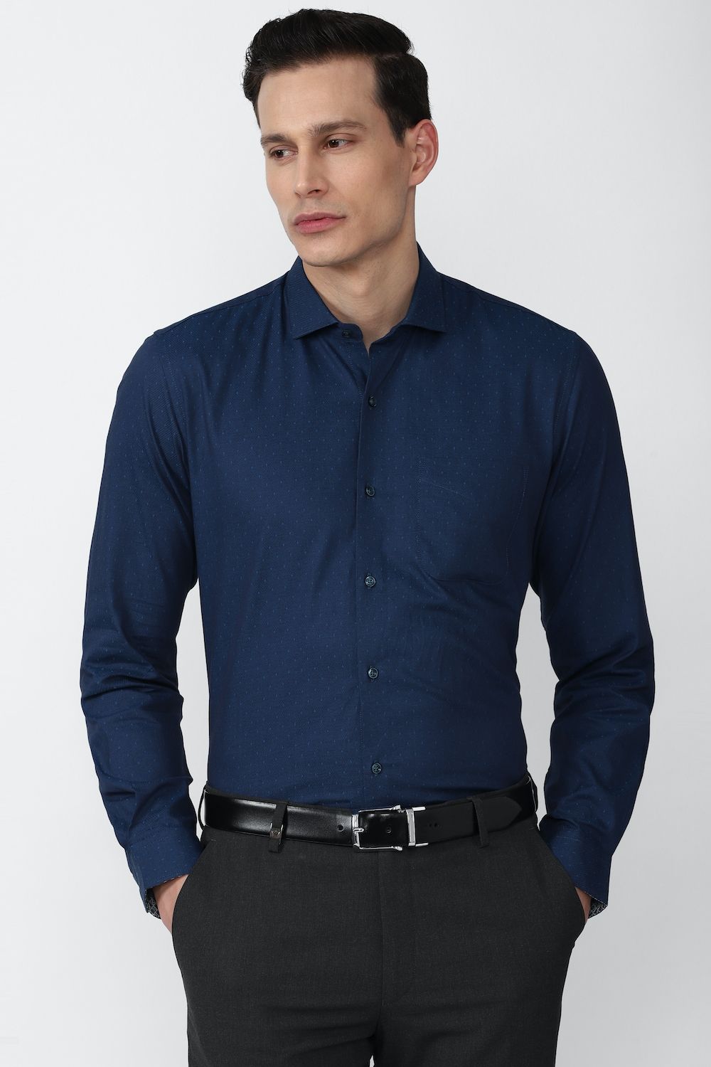 Men Navy Slim Fit Formal Full Sleeves Formal Shirt
