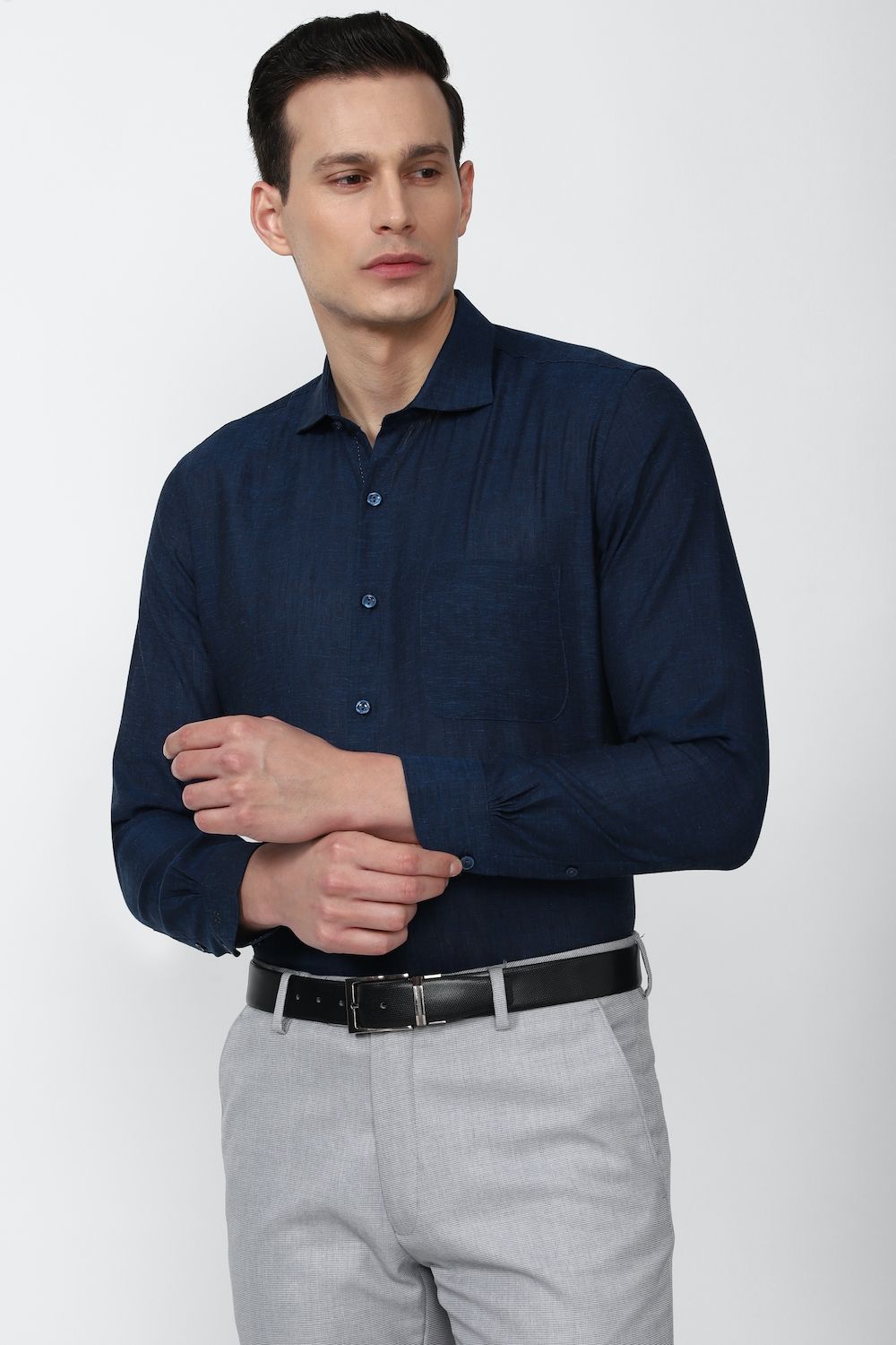 Men Navy Regular Fit Formal Full Sleeves Formal Shirt