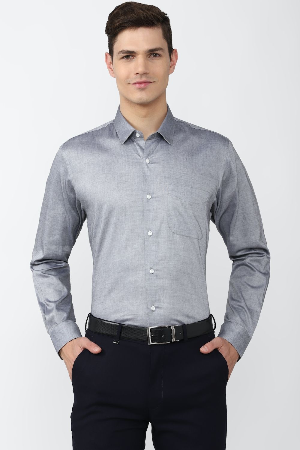 Men Grey Slim Fit Formal Full Sleeves Formal Shirt