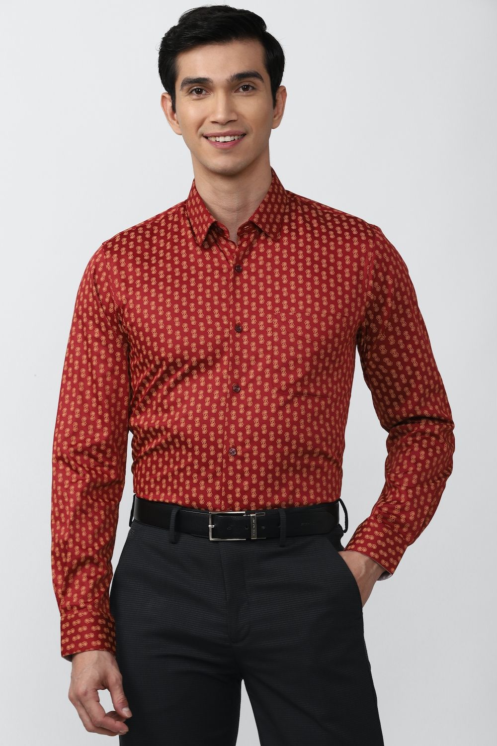 Men Maroon Slim Fit Formal Full Sleeves Formal Shirt