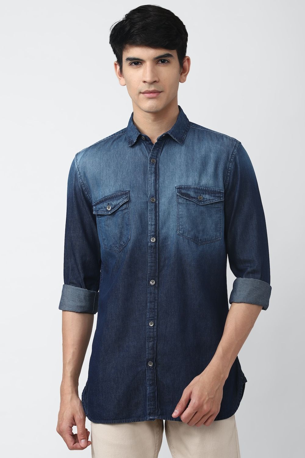 Men Navy Super Slim Fit Print Full Sleeves Casual Shirt