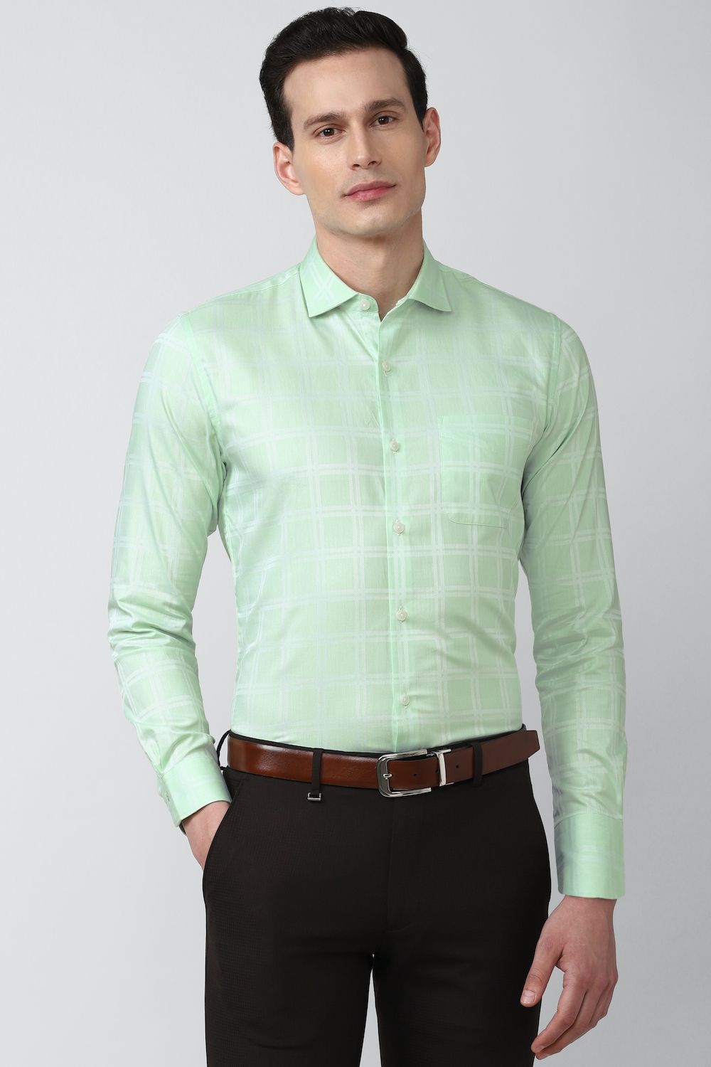 Men Green Slim Fit Formal Full Sleeves Formal Shirt