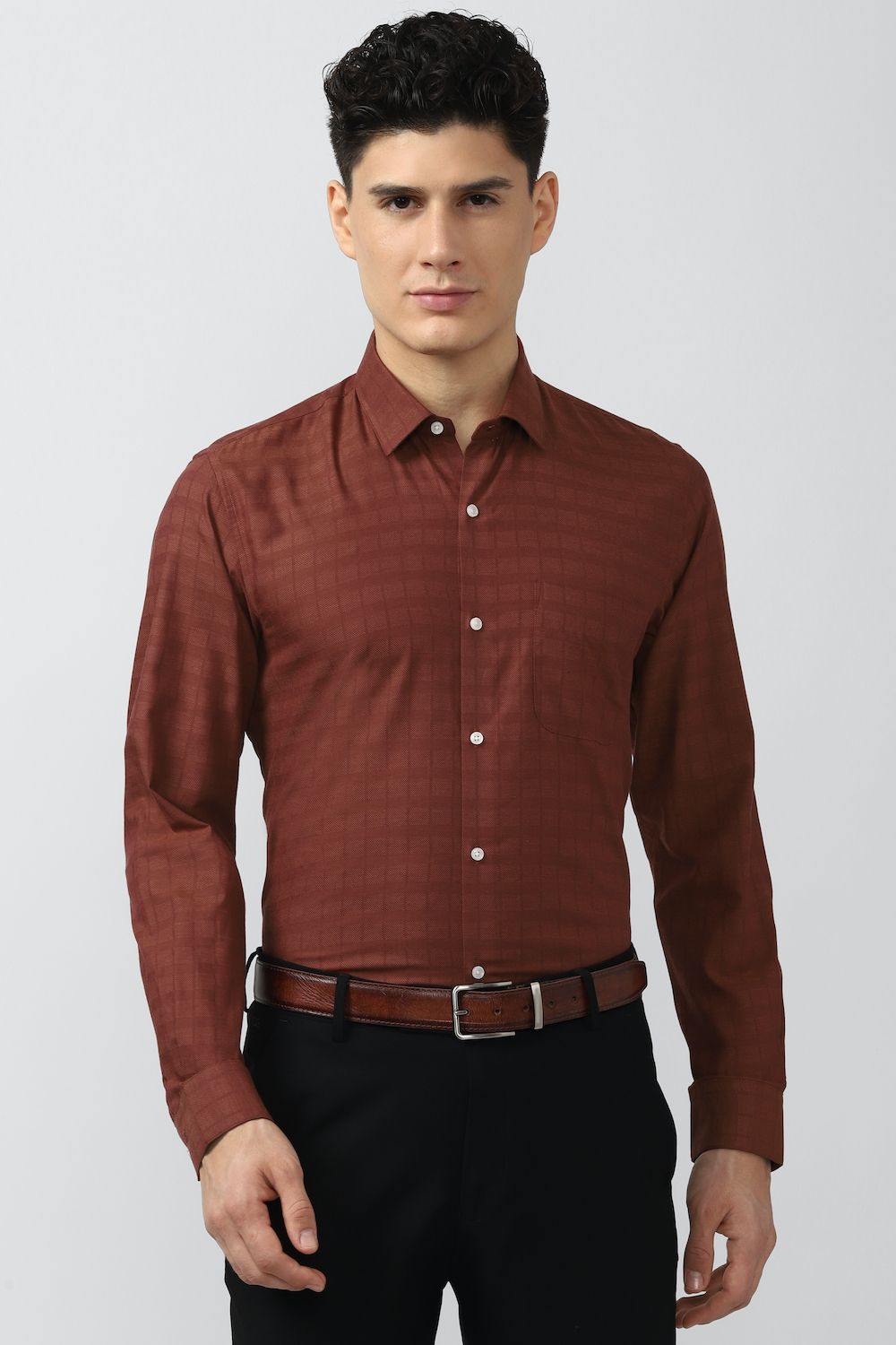 Men Brown Slim Fit Formal Full Sleeves Formal Shirt