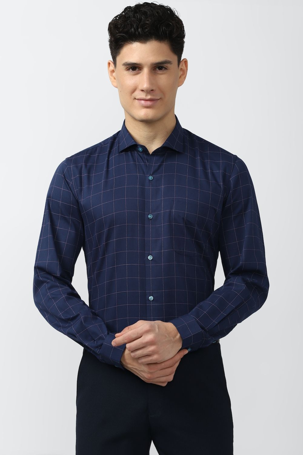 Men Navy Slim Fit Formal Full Sleeves Formal Shirt