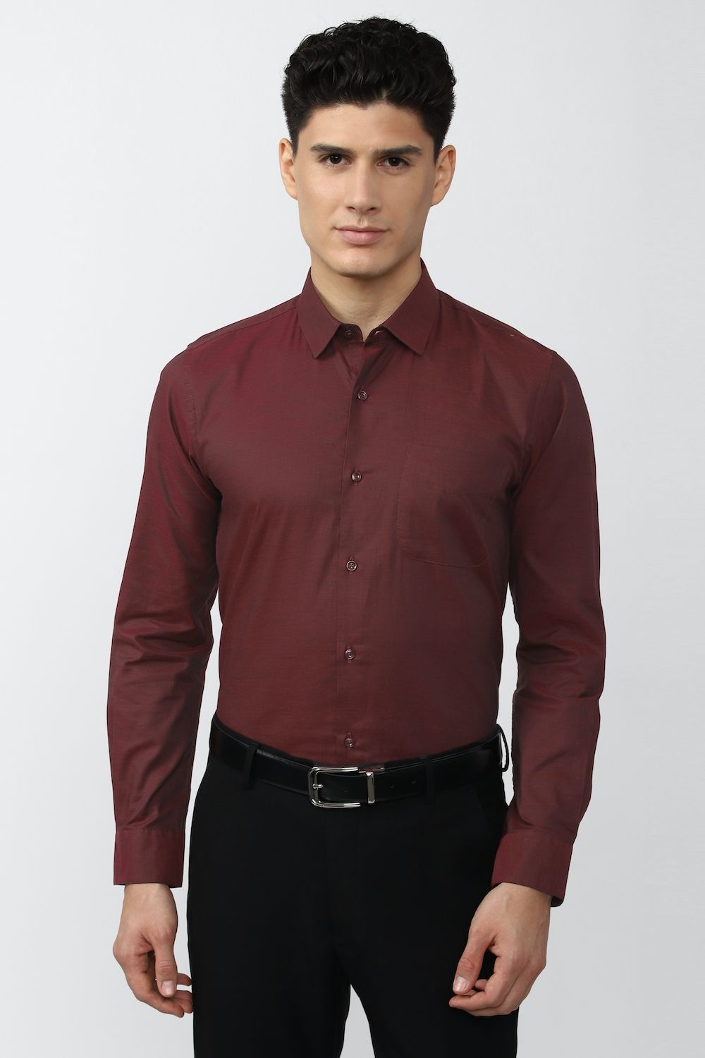 Men Maroon Slim Fit Formal Full Sleeves Formal Shirt