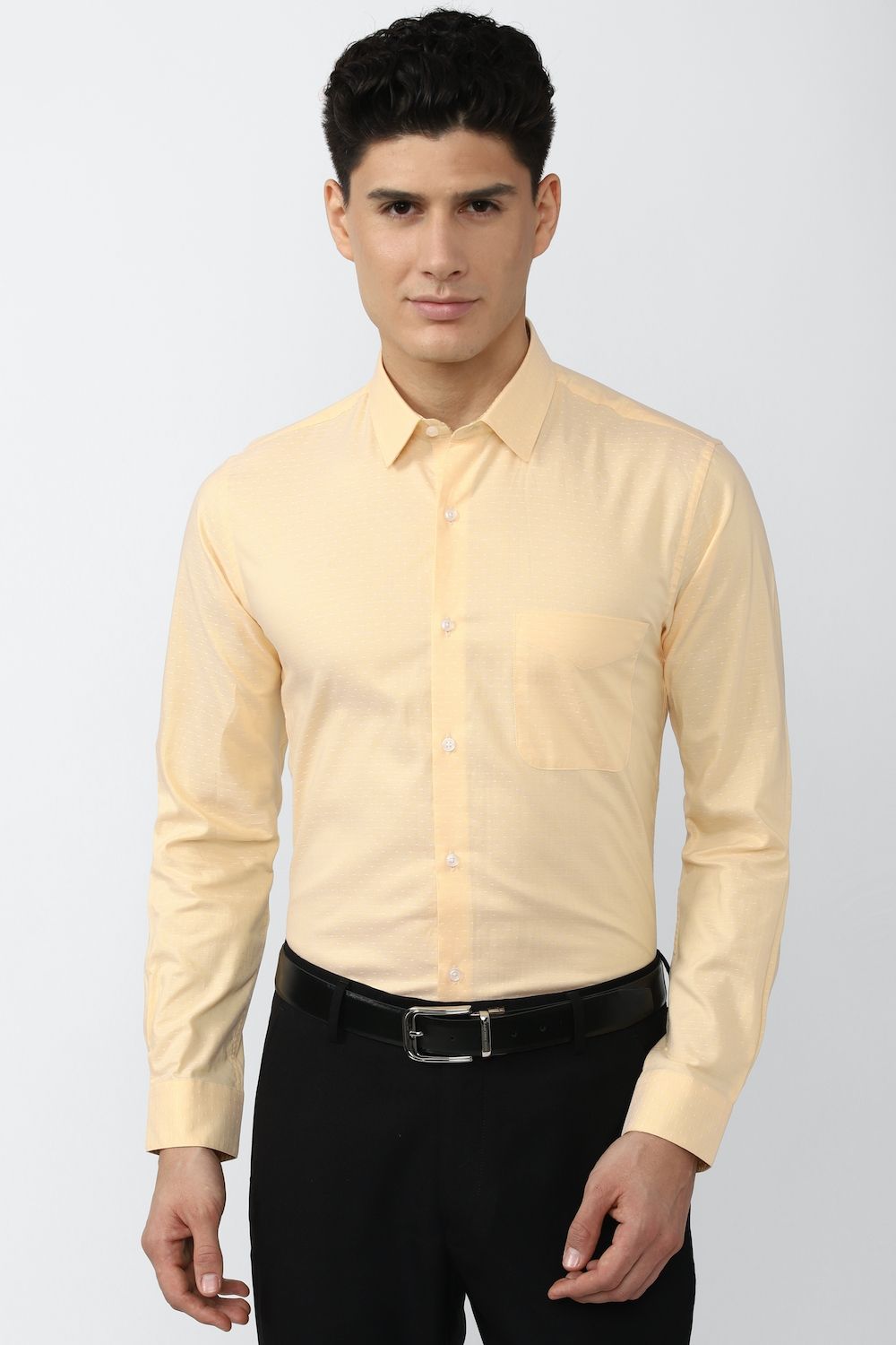 Men Yellow Slim Fit Formal Full Sleeves Formal Shirt