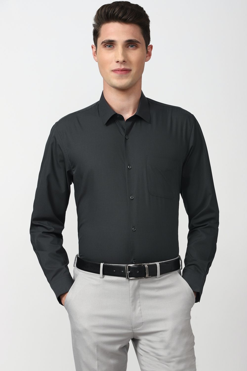 Men Grey Regular Fit Formal Full Sleeves Formal Shirt