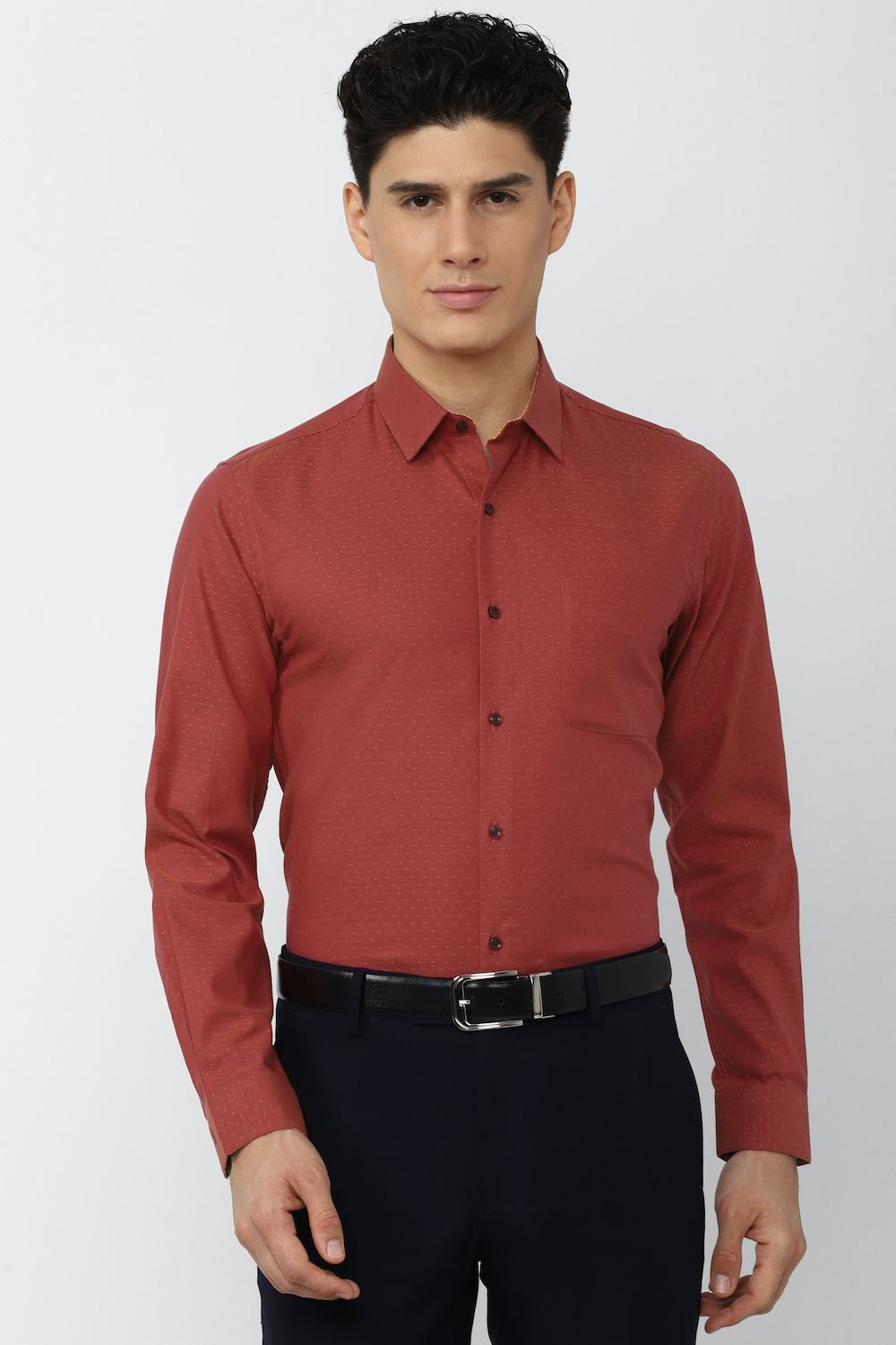 Men Red Slim Fit Formal Full Sleeves Formal Shirt