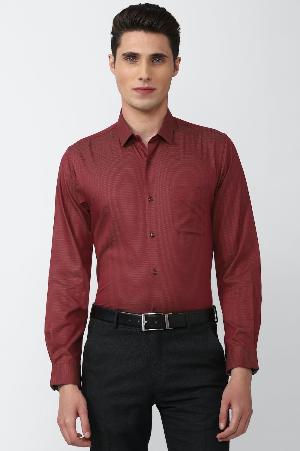 Men Maroon Slim Fit Formal Full Sleeves Formal Shirt