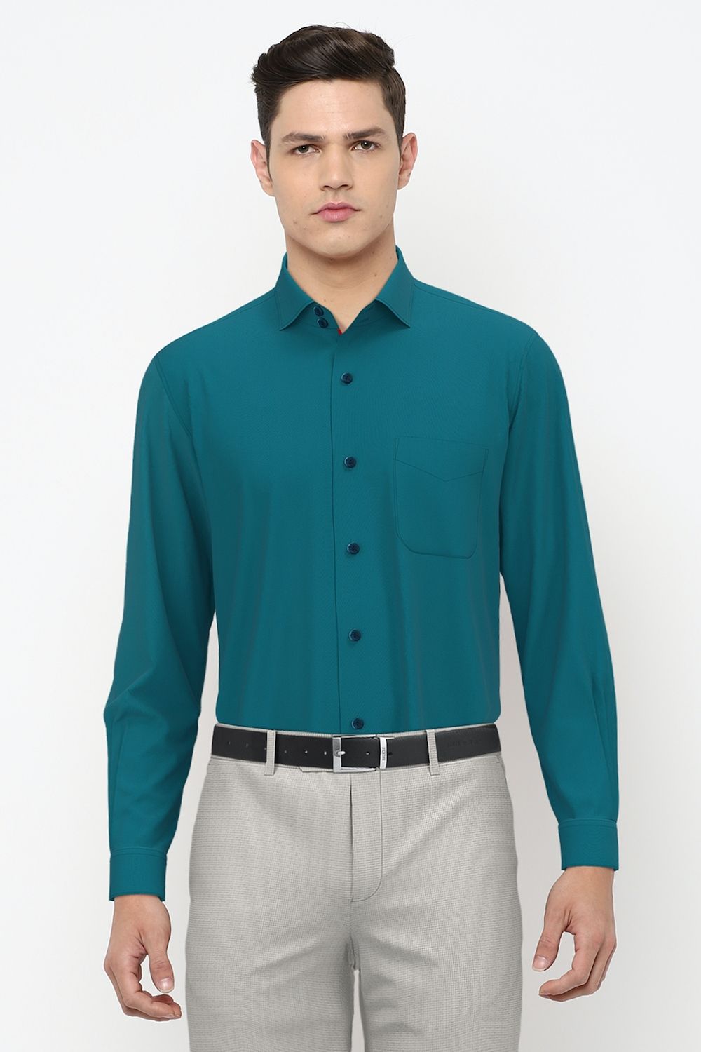 Men Green Regular Fit Formal Full Sleeves Formal Shirt