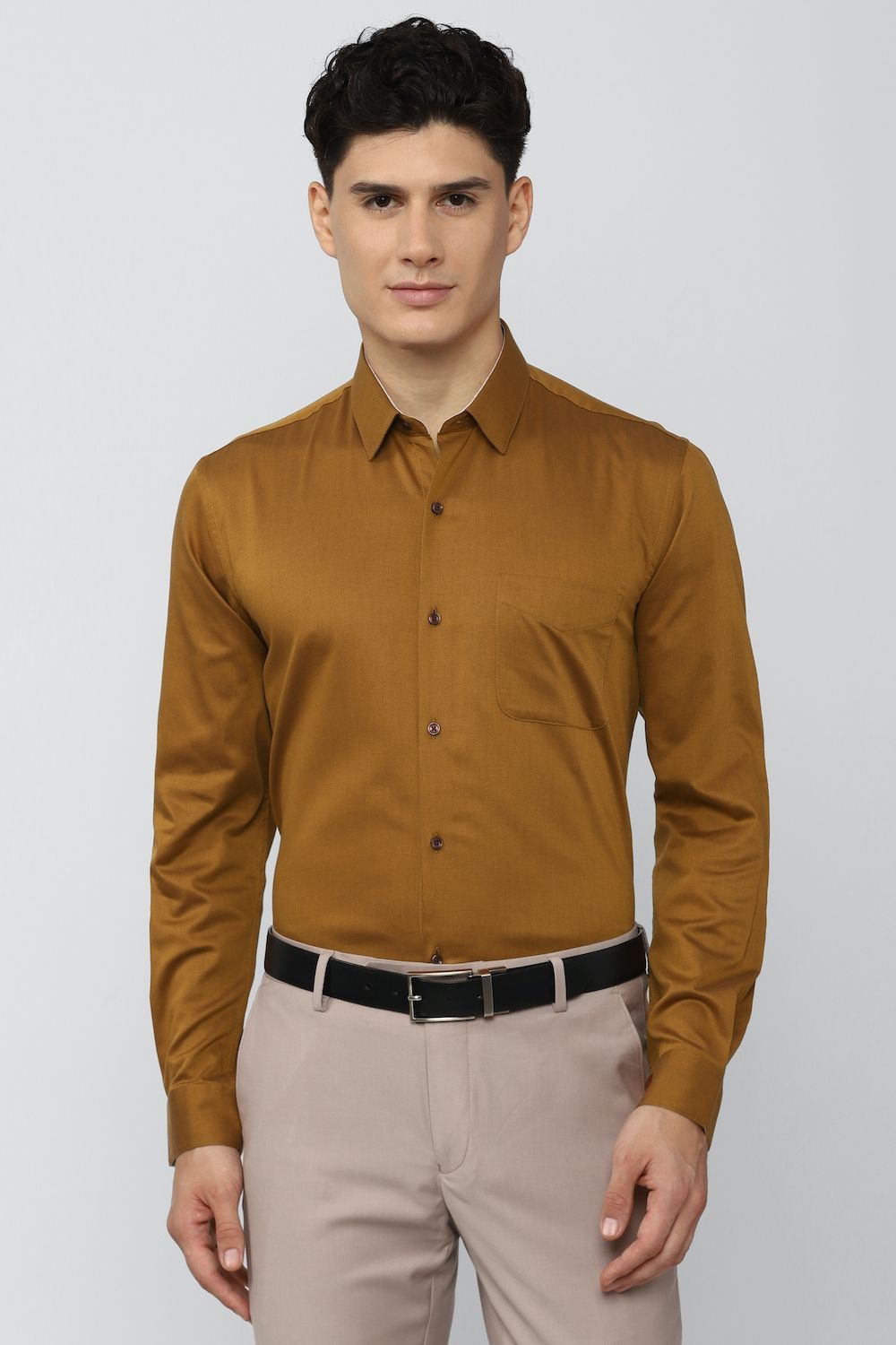 Men Yellow Regular Fit Formal Full Sleeves Formal Shirt