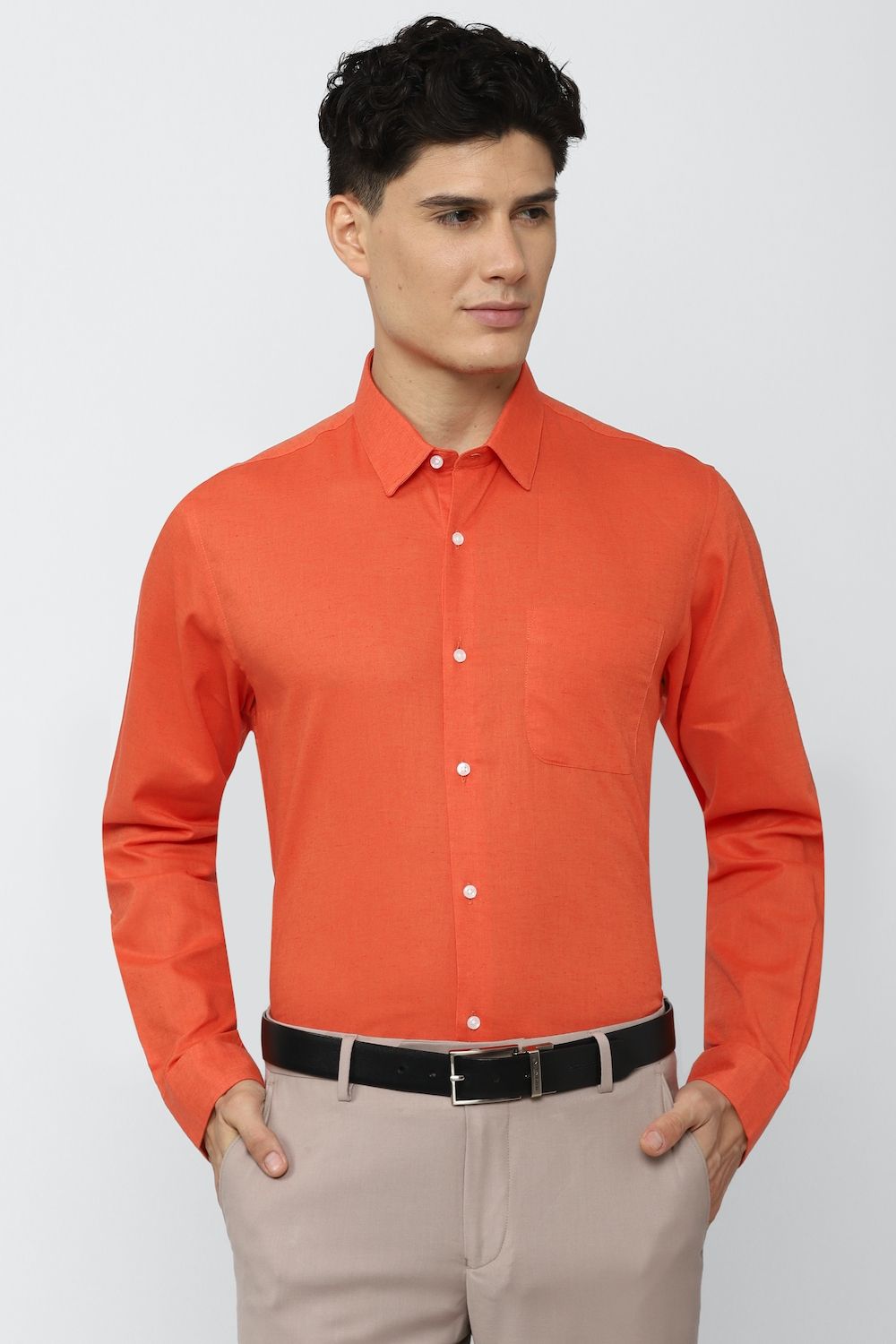 Men Orange Regular Fit Formal Full Sleeves Formal Shirt