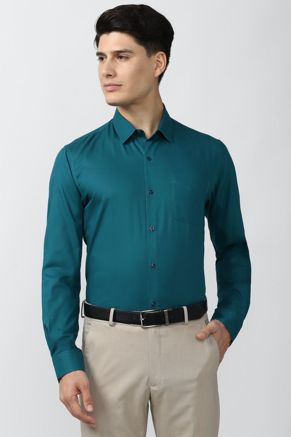 Men Green Slim Fit Formal Full Sleeves Formal Shirt