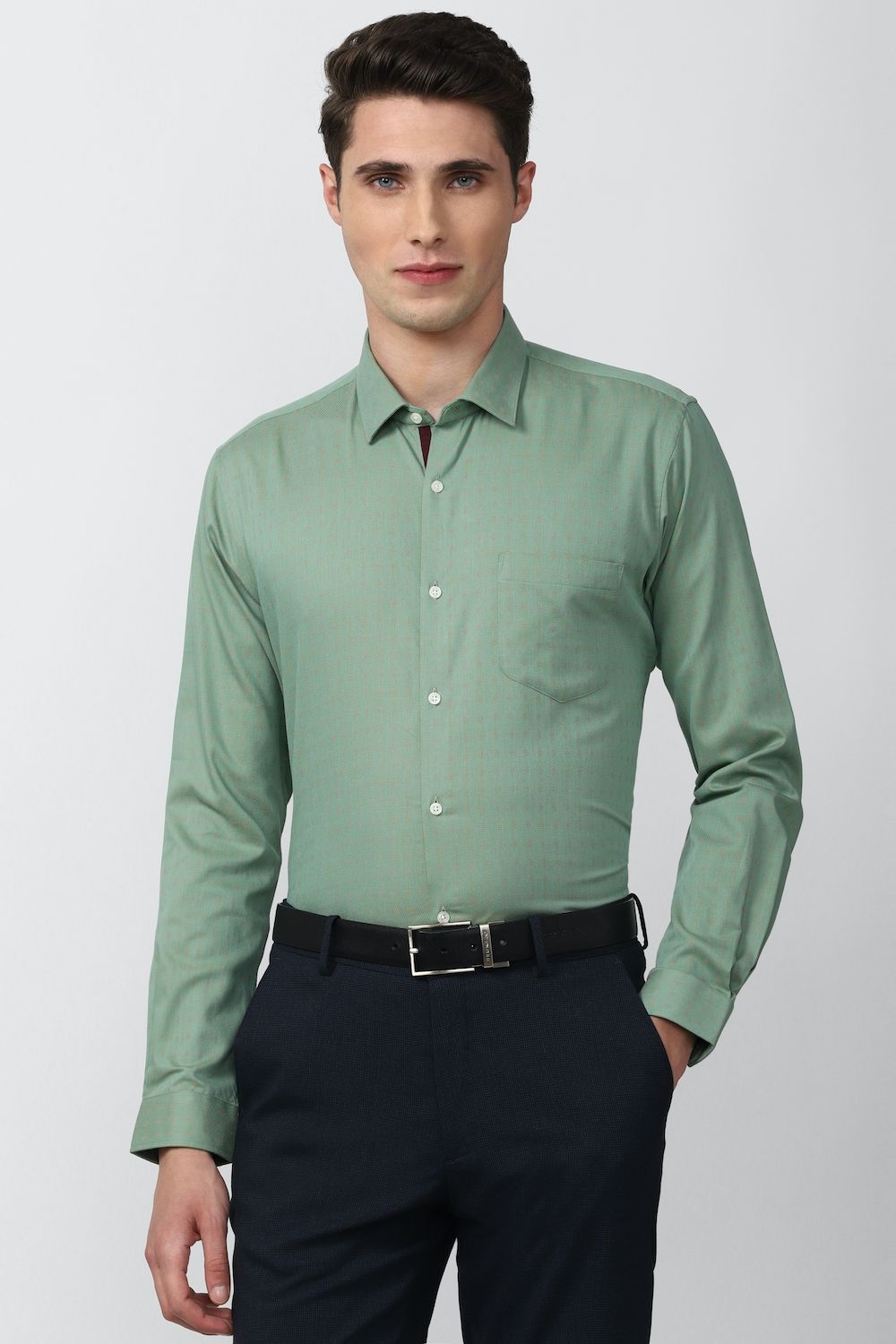 Men Green Slim Fit Formal Full Sleeves Formal Shirt