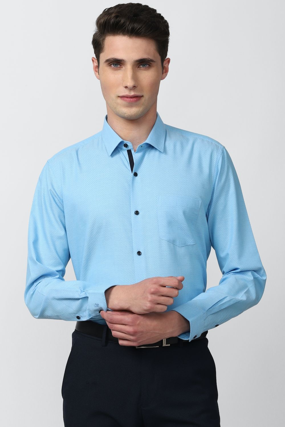 Men Blue Regular Fit Formal Full Sleeves Formal Shirt
