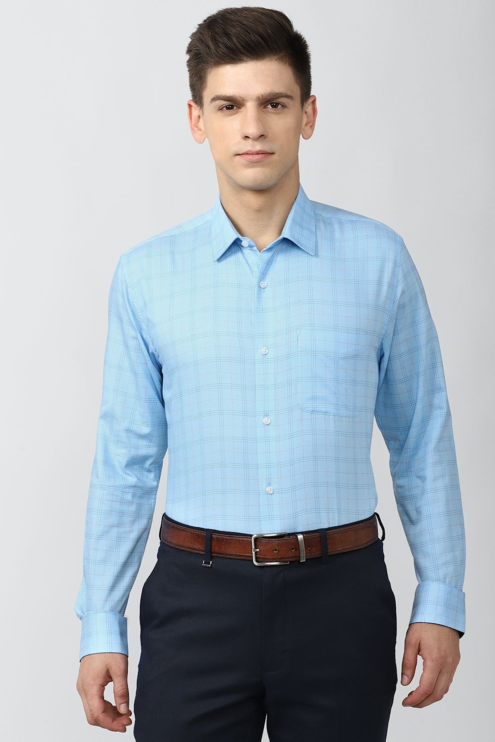 Men Blue Regular Fit Formal Full Sleeves Formal Shirt