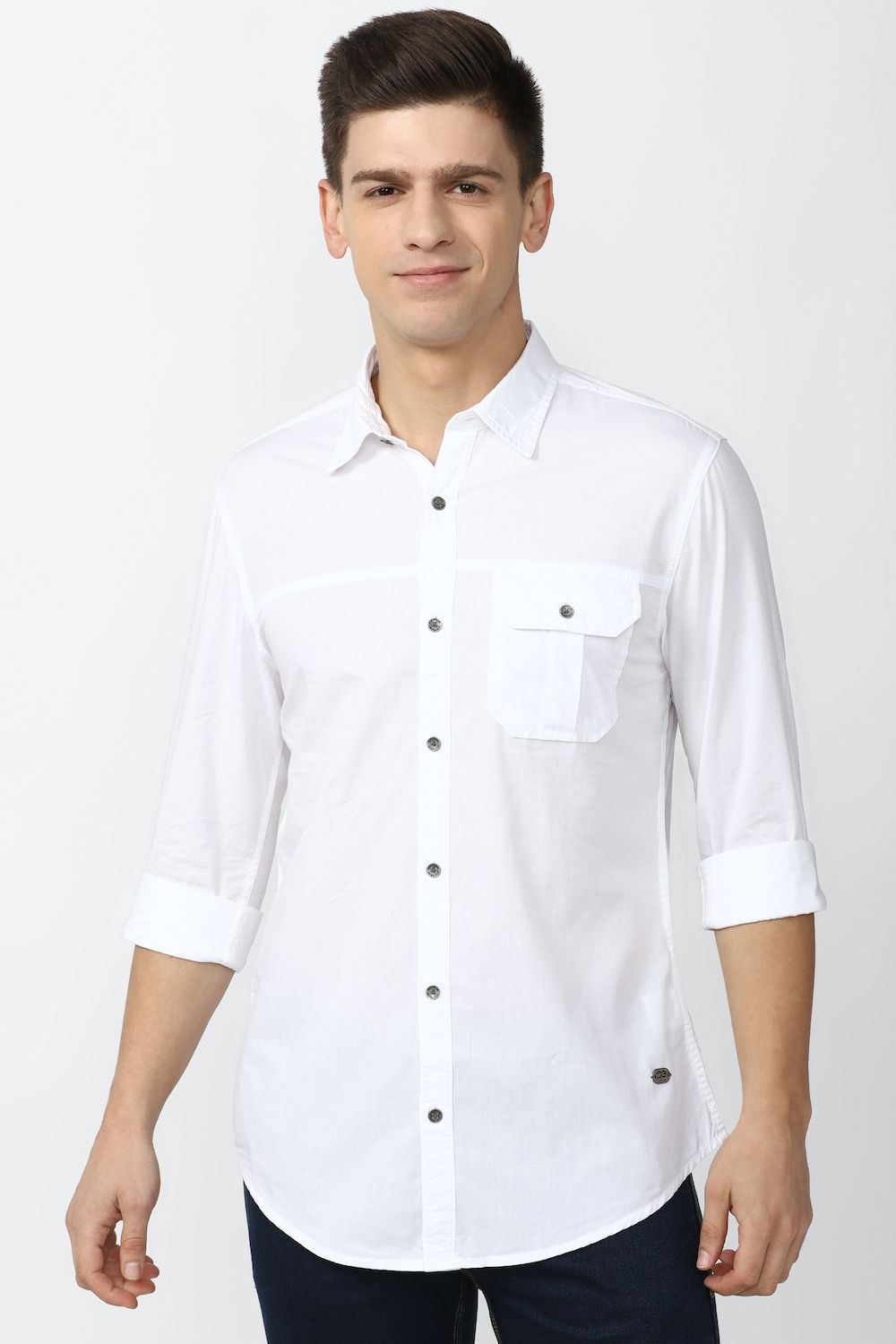 Men White Super Slim Fit Solid Full Sleeves Casual Shirt