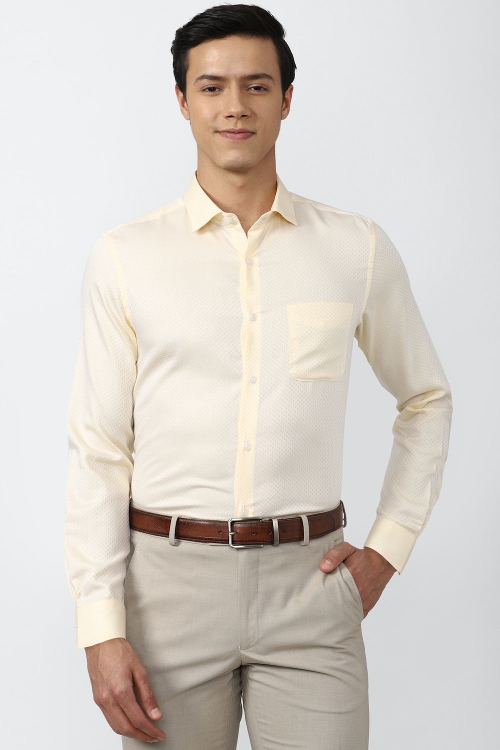 Men Beige Slim Fit Formal Full Sleeves Formal Shirt