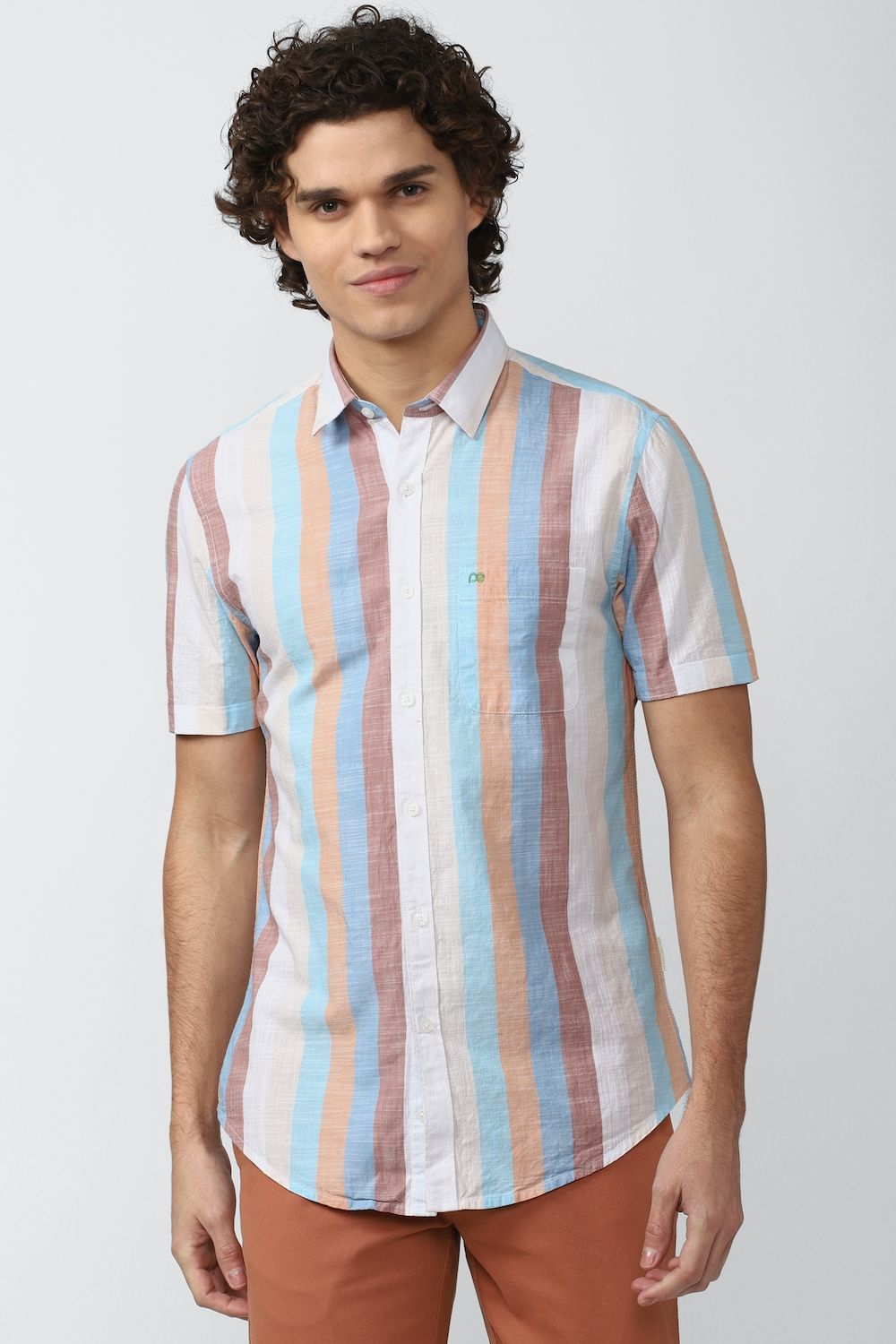 Men Multi Super Slim Fit Stripe Half Sleeves Casual Shirt