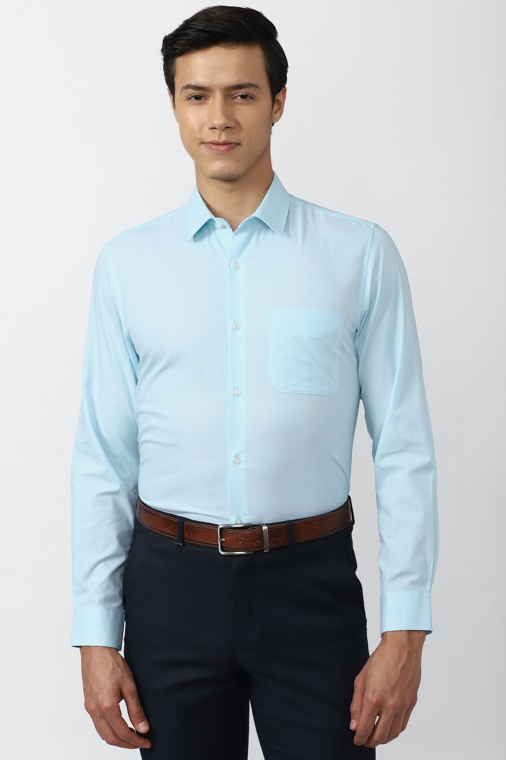Men Blue Regular Fit Formal Full Sleeves Formal Shirt