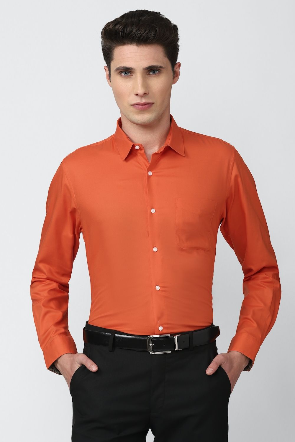 Men Orange Slim Fit Formal Full Sleeves Formal Shirt