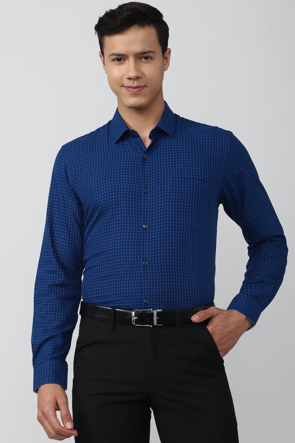 Men Blue Regular Fit Formal Full Sleeves Formal Shirt