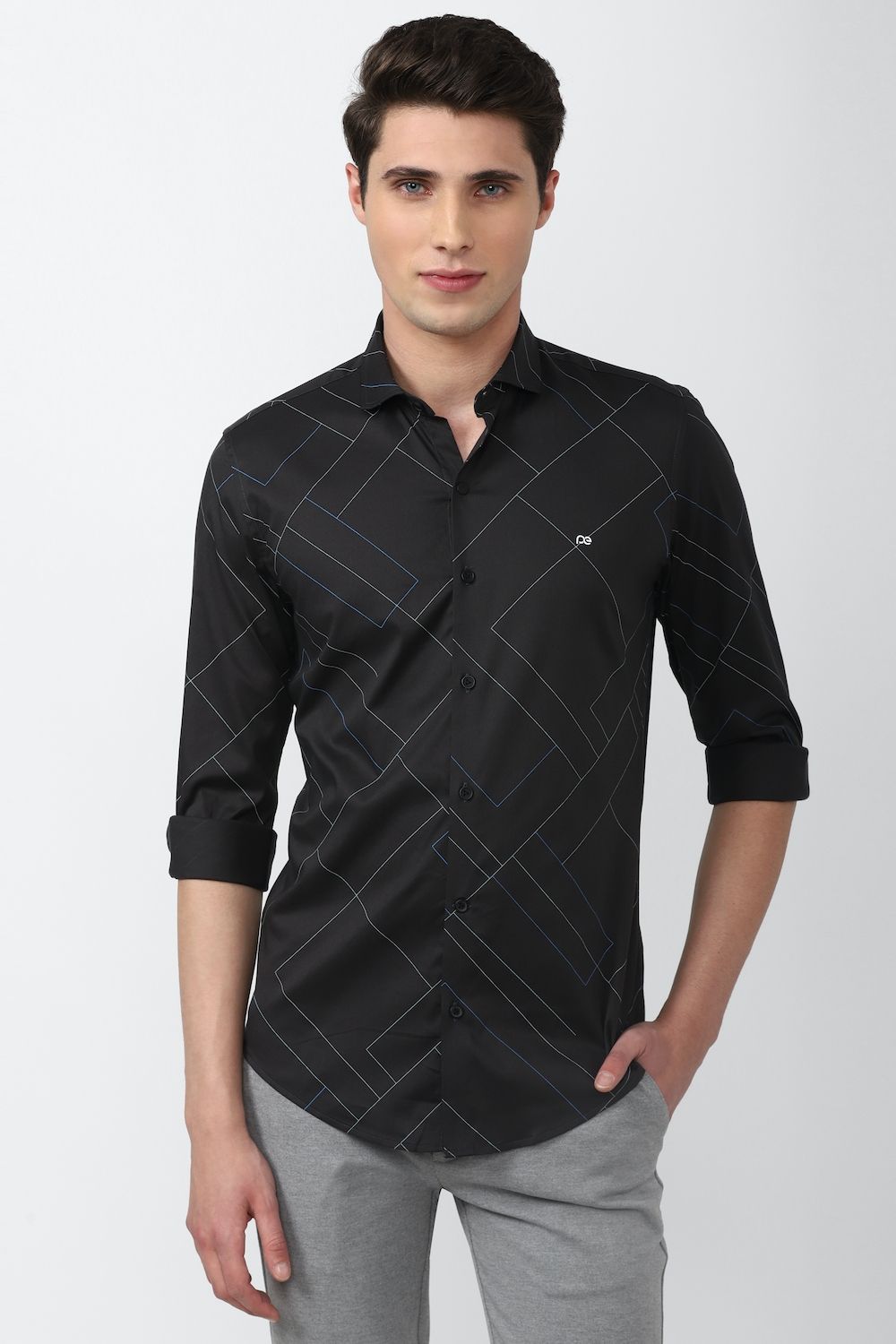 Men Black Athletic Fit Formal Full Sleeves Formal Shirt