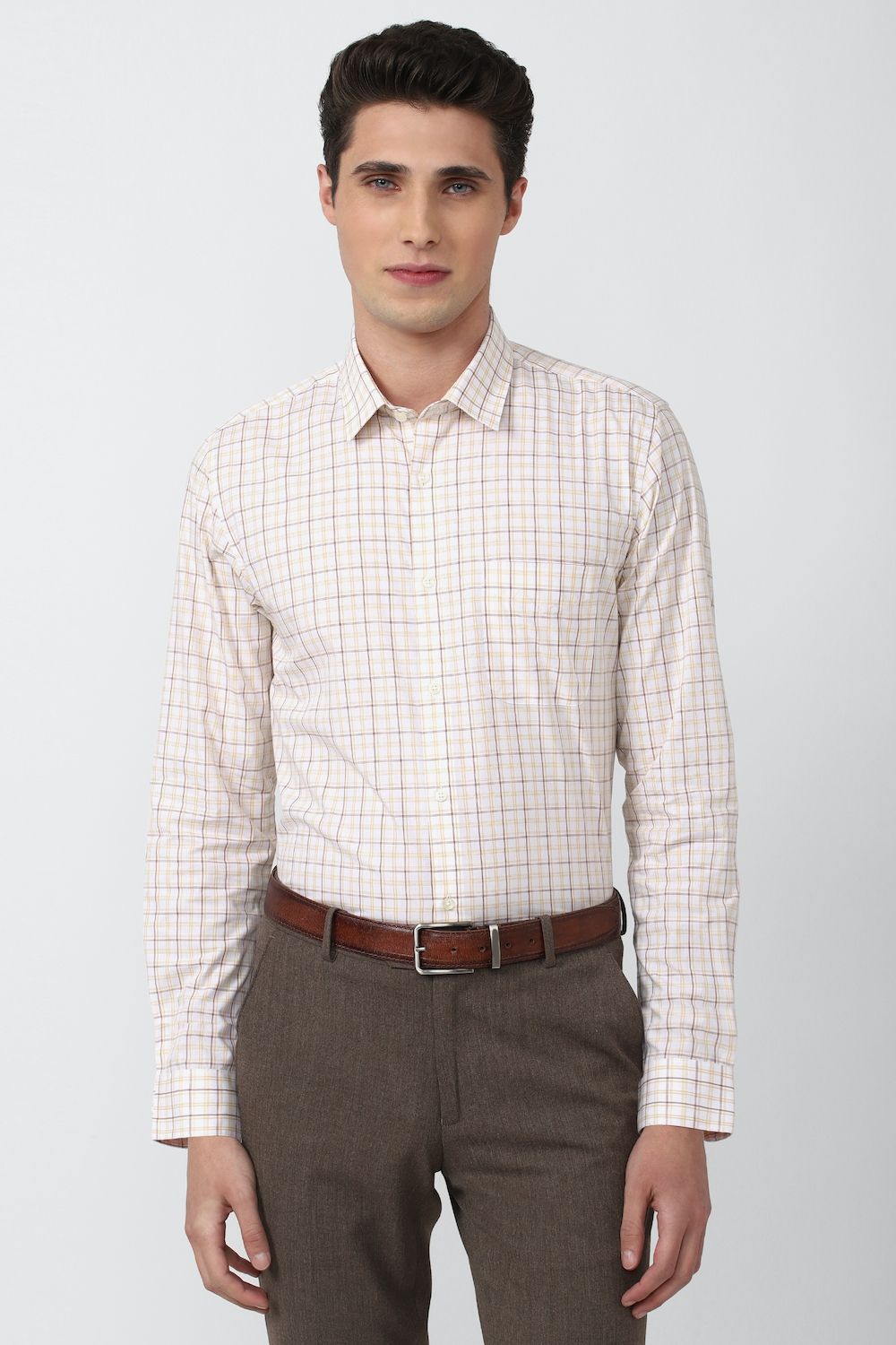 Men Cream Slim Fit Formal Full Sleeves Formal Shirt