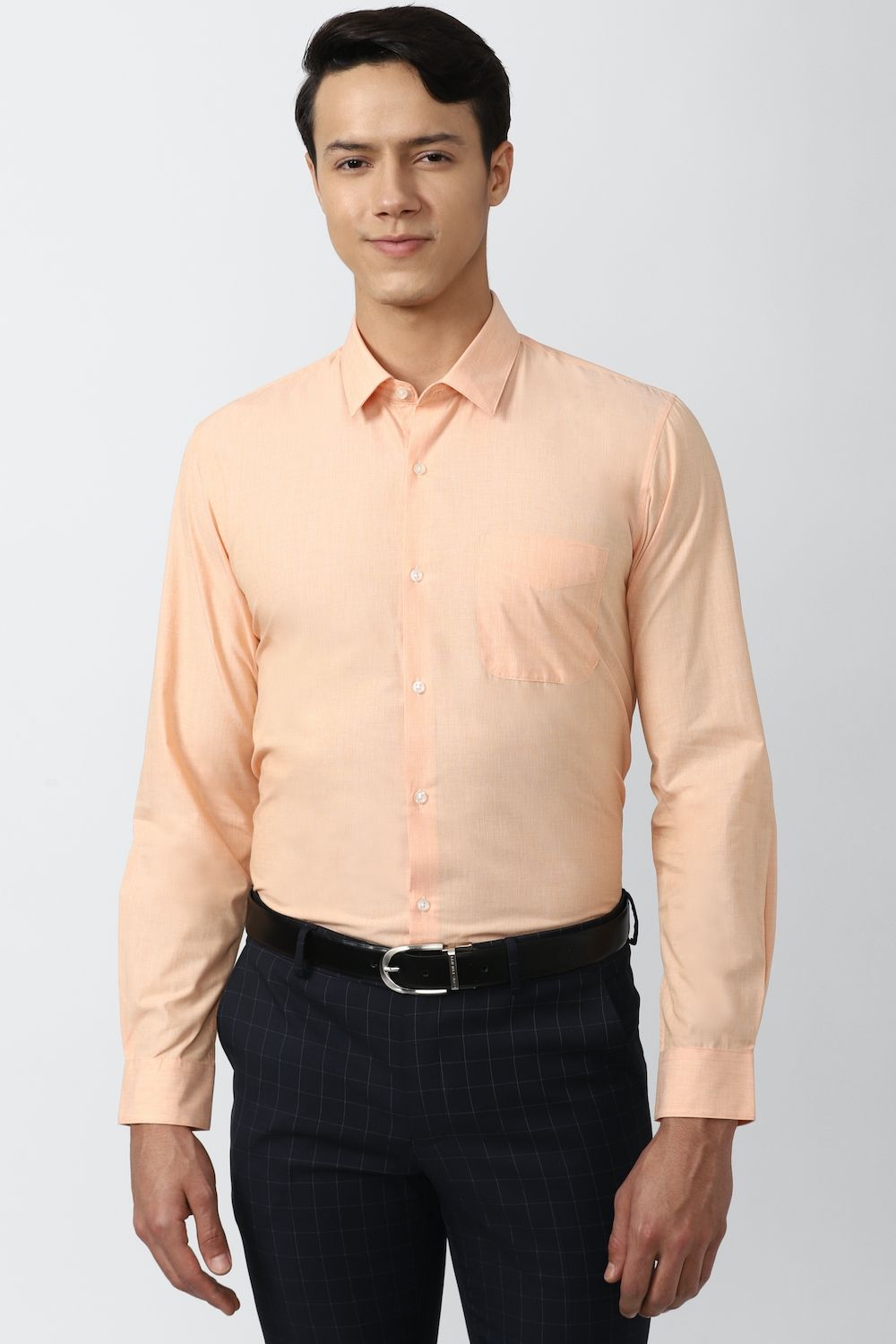 Men Peach Slim Fit Formal Full Sleeves Formal Shirt