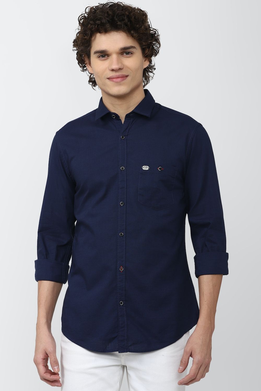 Men Navy Super Slim Fit Solid Full Sleeves Casual Shirt
