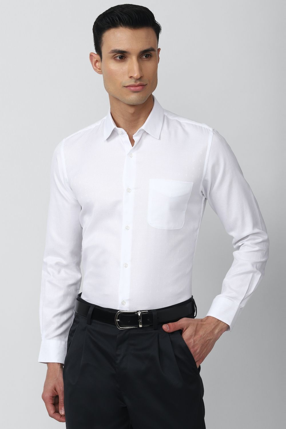 Men White Slim Fit Formal Full Sleeves Formal Shirt