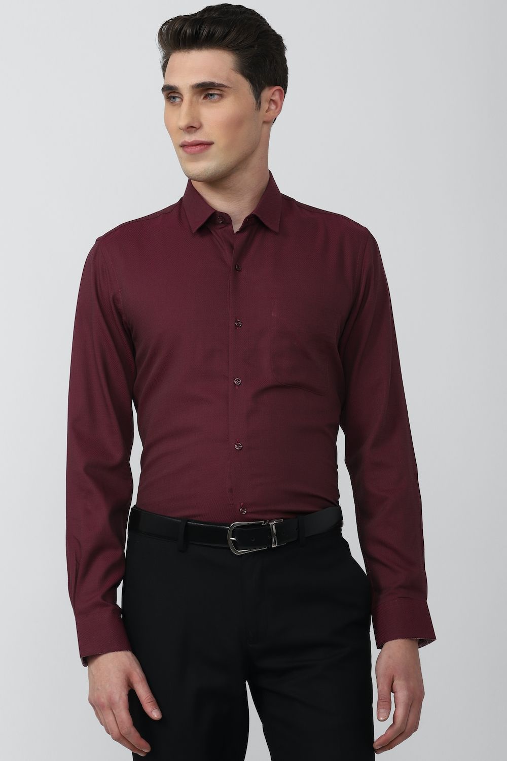 Men Maroon Slim Fit Formal Full Sleeves Formal Shirt