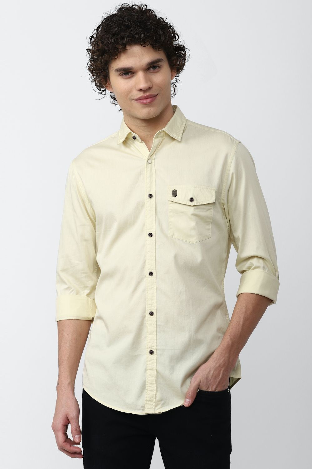 Men Yellow Super Slim Fit Solid Full Sleeves Casual Shirt