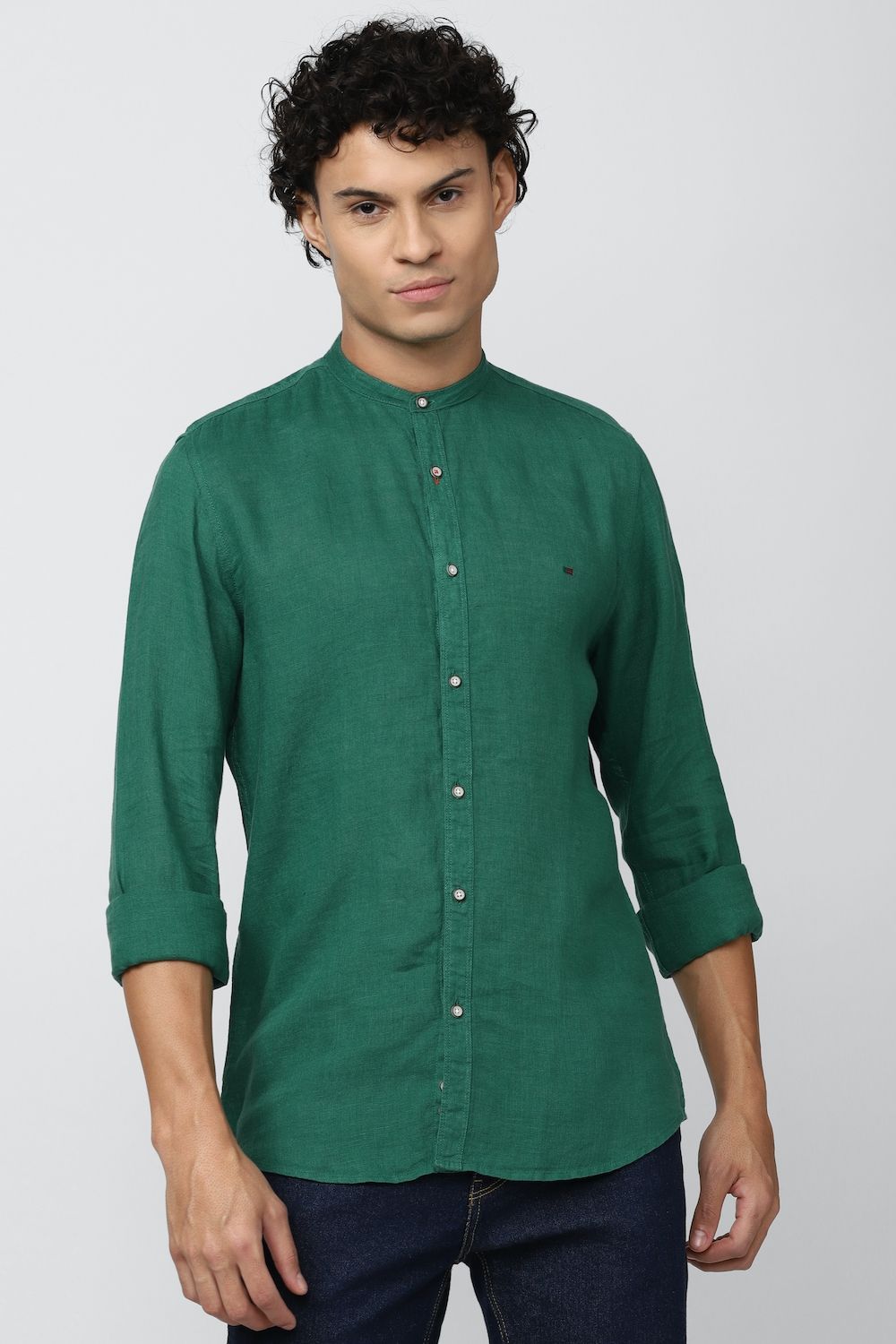Men Green Super Slim Fit Solid Full Sleeves Casual Shirt