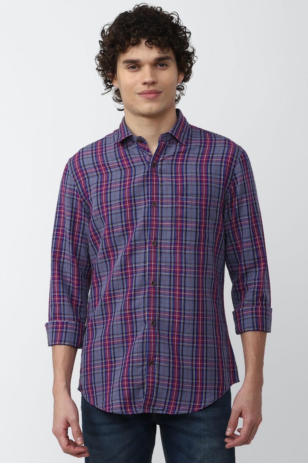 Men Purple Super Slim Fit Check Full Sleeves Casual Shirt