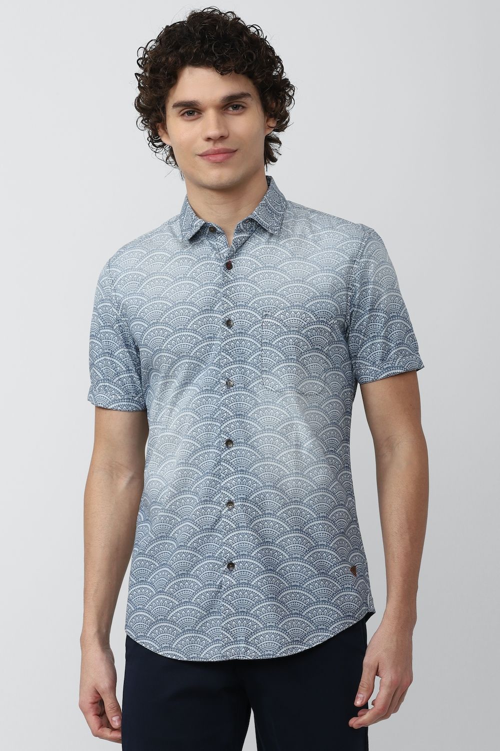 Men Grey Super Slim Fit Print Half Sleeves Casual Shirt