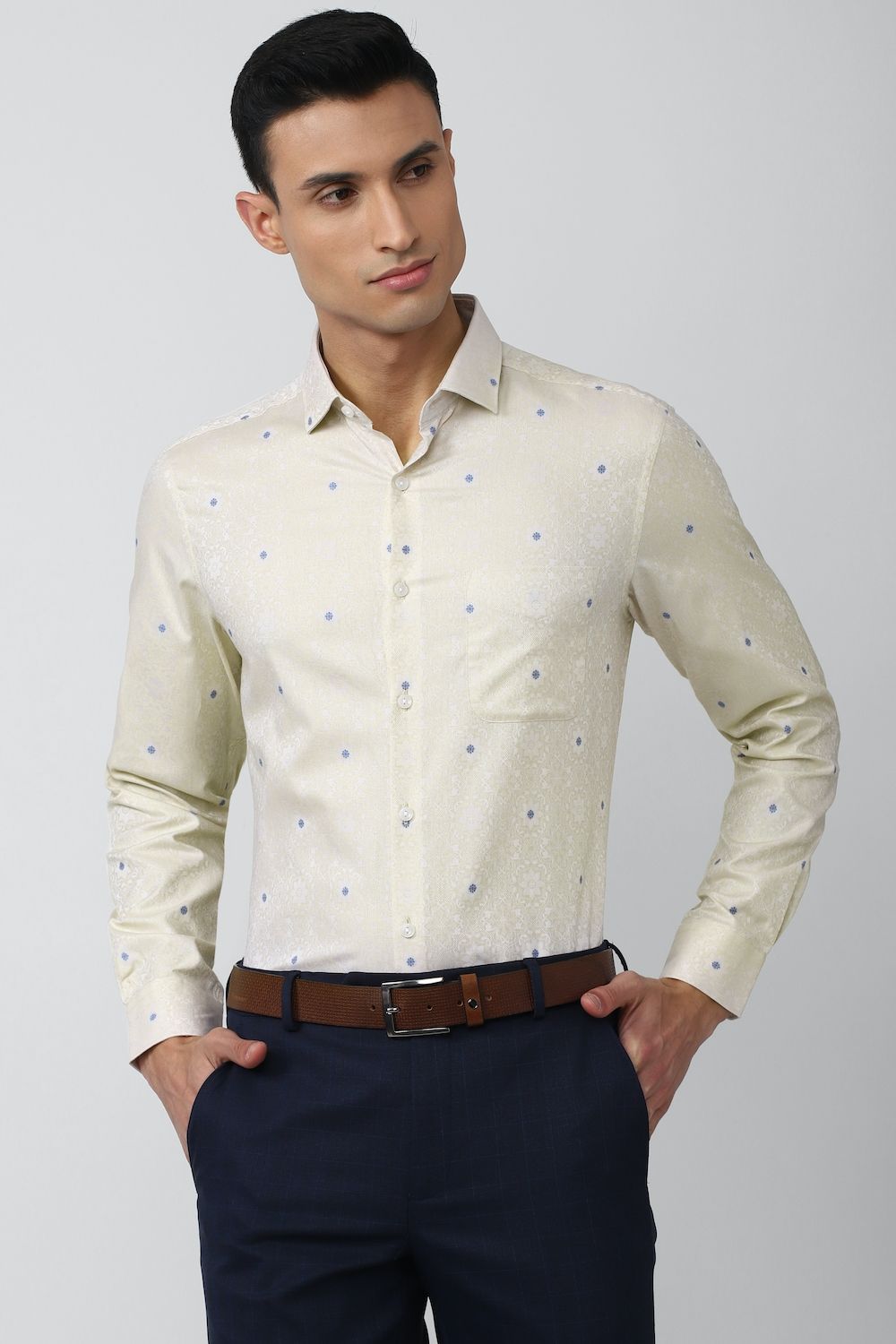 Men Yellow Regular Fit Formal Full Sleeves Formal Shirt