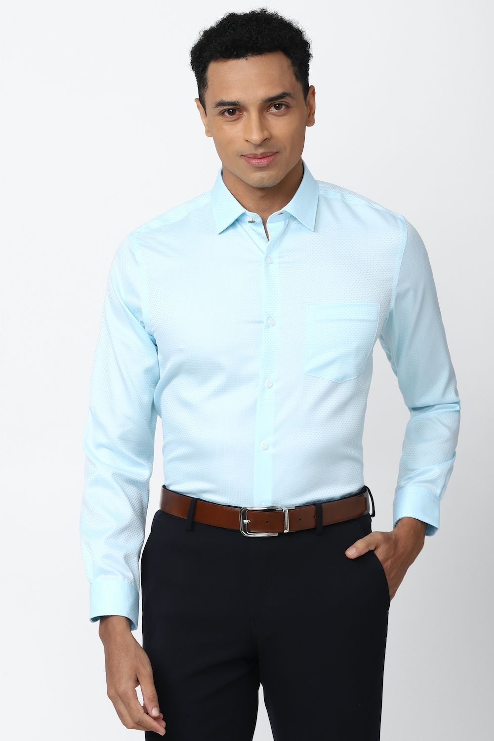 Men Blue Regular Fit Formal Full Sleeves Formal Shirt