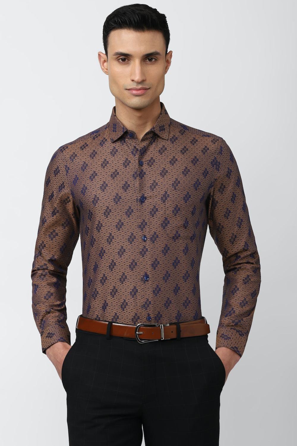 Men Brown Slim Fit Formal Full Sleeves Formal Shirt