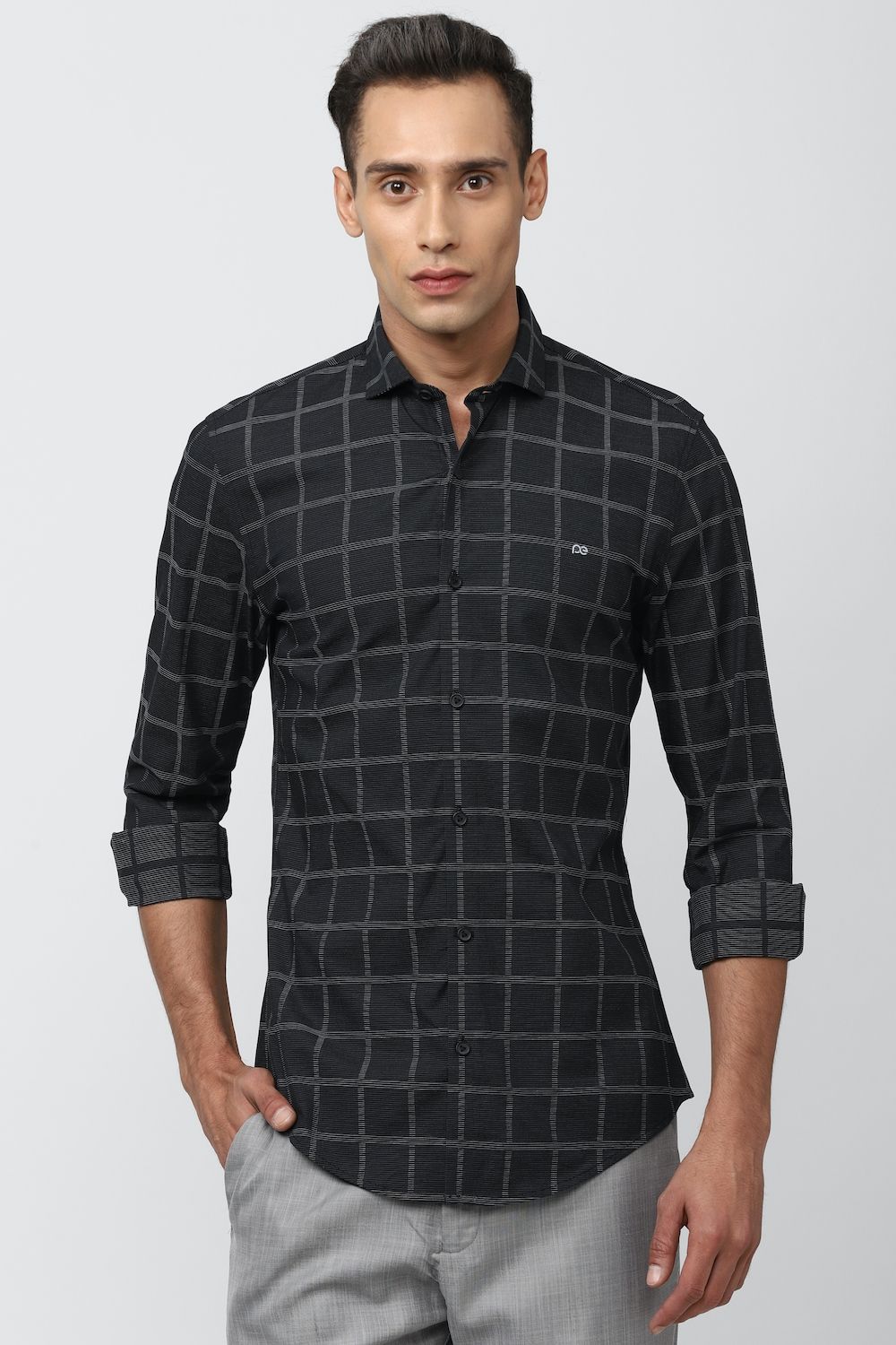 Men Black Athletic Fit Formal Full Sleeves Formal Shirt