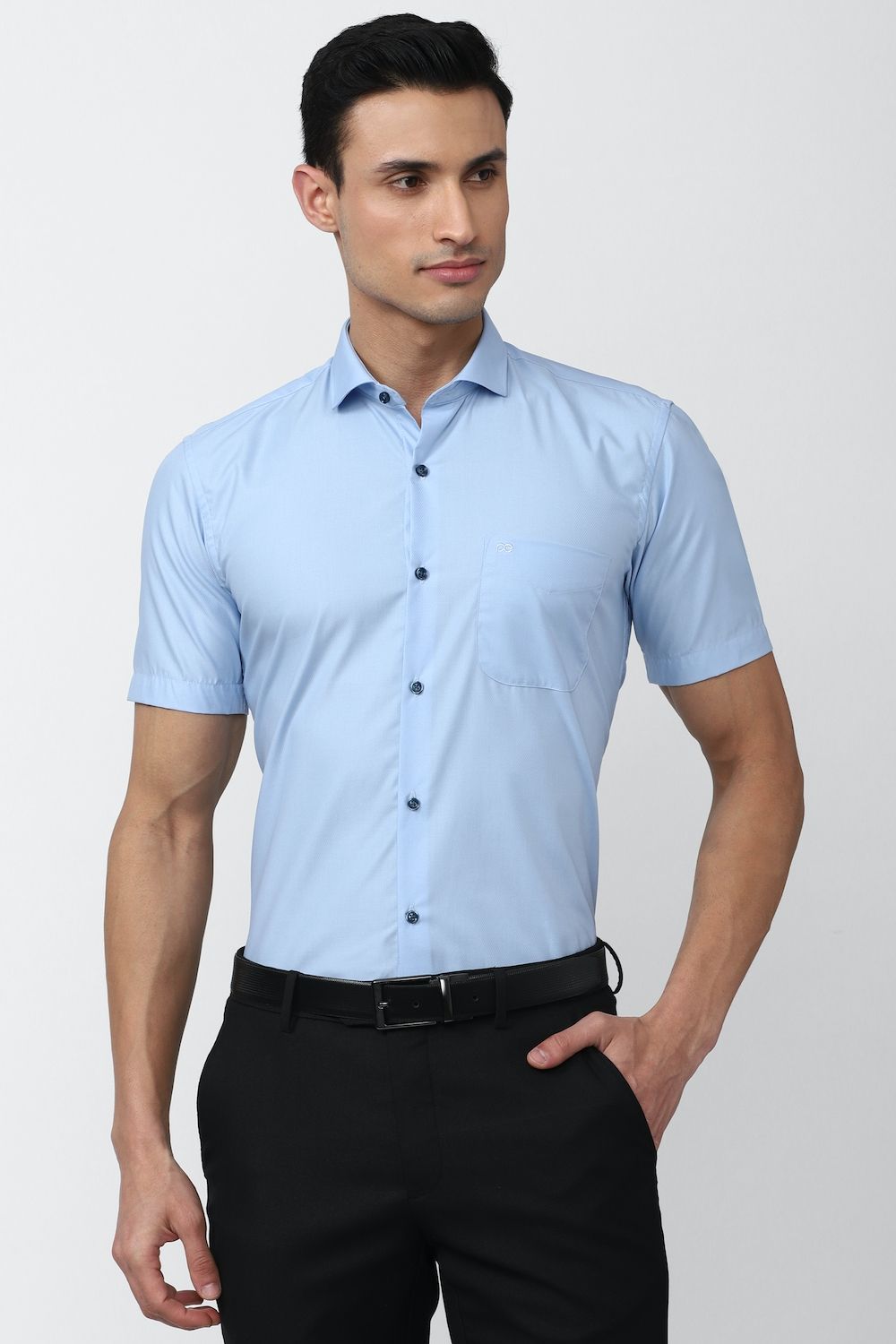 Men Blue Regular Fit Formal Half Sleeves Formal Shirt