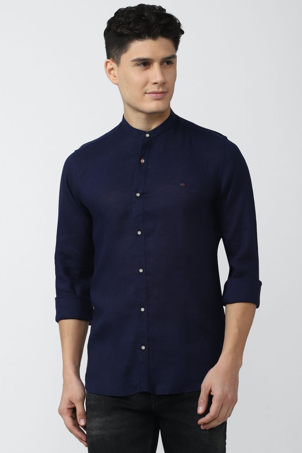 Men Navy Super Slim Fit Solid Full Sleeves Casual Shirt