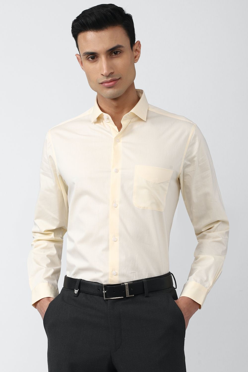Men Cream Regular Fit Formal Full Sleeves Formal Shirt