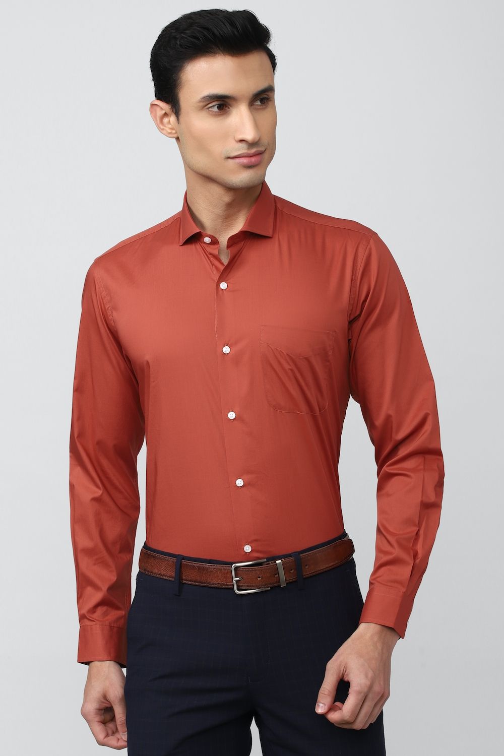 Men Orange Regular Fit Formal Full Sleeves Formal Shirt