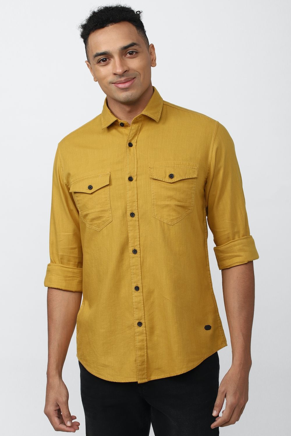 Men Yellow Slim Fit Solid Full Sleeves Casual Shirt