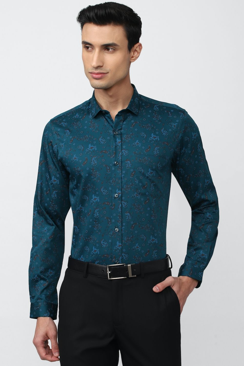 Men Navy Slim Fit Formal Full Sleeves Formal Shirt