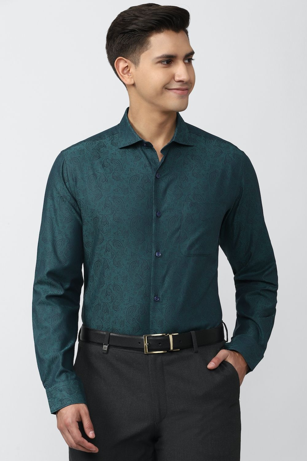 Men Green Regular Fit Formal Full Sleeves Formal Shirt