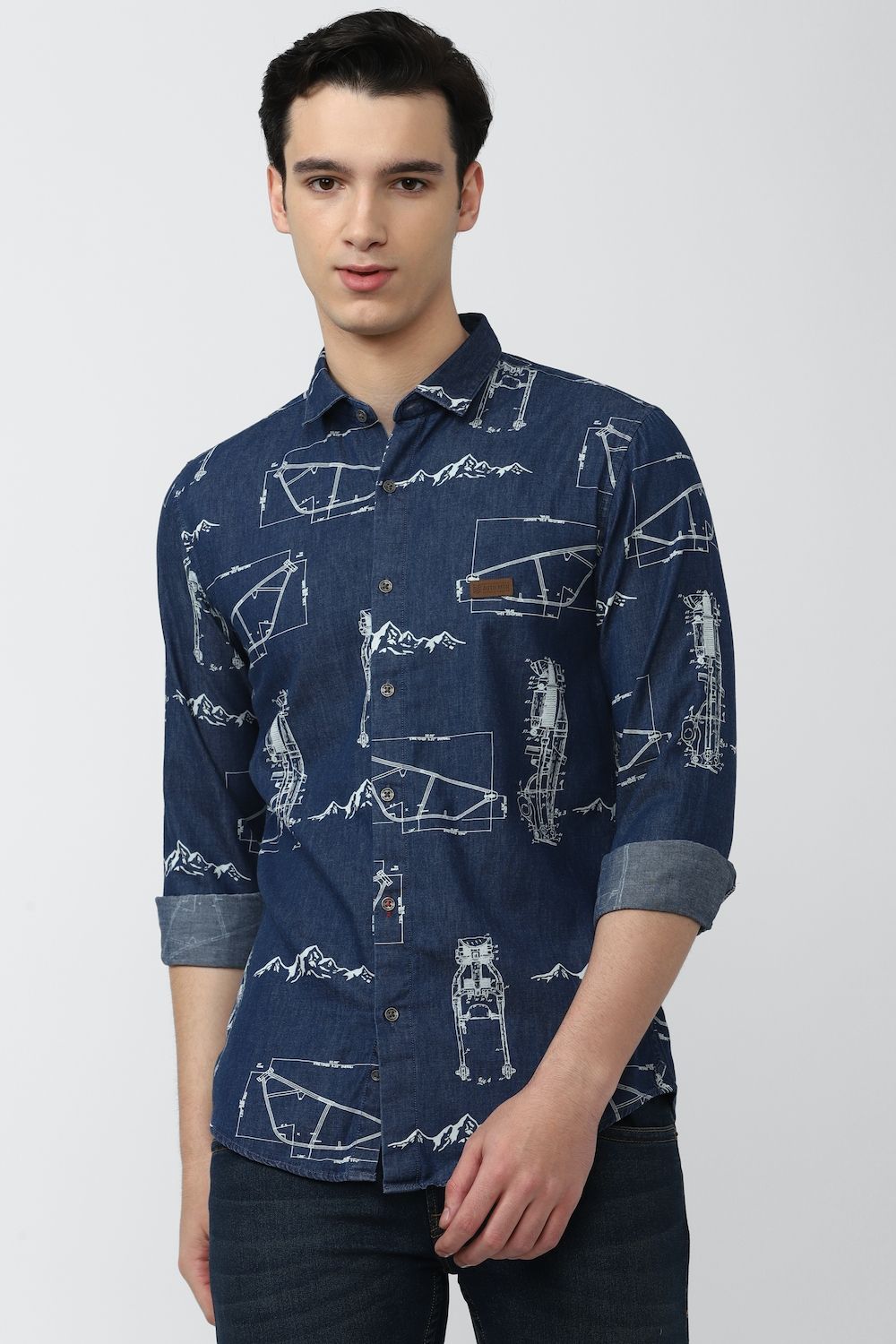 Men Navy Slim Fit Print Full Sleeves Casual Shirt